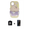 MARSİLYAN™- iPhone 11 Kılıf Akış Yansıma - Siyah 3D Antistatik Hayalet Cam Ekran Koruyucu + PVD Metal Kamera Lens - TU
