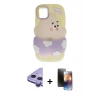MARSİLYAN™- iPhone 11 Kılıf Akış Yansıma - Siyah 3D Antistatik Mat Seramik Nano Ekran Koruyucu + Mor Raze Metal Kamera Lens