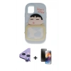 MARSİLYAN™- iPhone 11 Kılıf Akış Yansıma - Siyah 3D Antistatik Mat Seramik Nano Ekran Koruyucu + Mor Raze Metal Kamera Lens