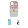 MARSİLYAN™- iPhone 11 Kılıf Akış Yansıma - Siyah Bilvis 3D Mat Cam Ekran Koruyucu + Neon Fosforlu Kamera Lens - MI