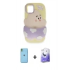 MARSİLYAN™- iPhone 11 Kılıf Akış Yansıma - Siyah Bilvis 5in1 5D Magic Hayalet Cam Ekran Koruyucu + Yeşil Neon Fosforlu Kamera Lens