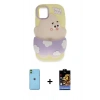 MARSİLYAN™- iPhone 11 Kılıf Akış Yansıma - Siyah Buffer Hayalet Cam Ekran Koruyucu + Neon Fosforlu Kamera Lens - YL