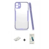 MARSİLYAN™- iPhone 11 Kılıf Atlas Asil Serisi - Şeffaf Pasifik Cam Ekran Koruyucu + Renkli Kamera Lens Koruma Cam - SI