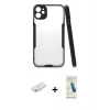 MARSİLYAN™- iPhone 11 Kılıf Atlas Asil Serisi - Şeffaf Pasifik Cam Ekran Koruyucu + Renkli Kamera Lens Koruma Cam - SI