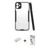 MARSİLYAN™- iPhone 11 Kılıf Atlas Asil Serisi - Şeffaf Uv Polymer Nano Ekran Koruyucu + Renkli Kamera Lens Koruma Cam - TU