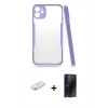 MARSİLYAN™- iPhone 11 Kılıf Atlas Asil Serisi - Siyah 3D Antistatik Hayalet Cam Ekran Koruyucu + Renkli Kamera Lens Koruma Cam - TU