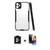 MARSİLYAN™- iPhone 11 Kılıf Atlas Asil Serisi - Siyah 3D Antistatik Mat Seramik Nano Ekran Koruyucu + PVD Metal Kamera Lens - YL