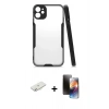 MARSİLYAN™- iPhone 11 Kılıf Atlas Asil Serisi - Siyah 3D Antistatik Mat Seramik Nano Ekran Koruyucu + Renkli Kamera Lens Koruma Cam - SI