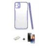 MARSİLYAN™- iPhone 11 Kılıf Atlas Asil Serisi - Siyah 3D Antistatik Mat Seramik Nano Ekran Koruyucu + Renkli Kamera Lens Koruma Cam - SI