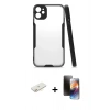 MARSİLYAN™- iPhone 11 Kılıf Atlas Asil Serisi - Siyah 3D Antistatik Mat Seramik Nano Ekran Koruyucu + Renkli Kamera Lens Koruma Cam - SI