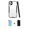 MARSİLYAN™- iPhone 11 Kılıf Atlas Asil Serisi - Siyah 6D Antistatik Mat Seramik Hayalet Nano Ekran Koruyucu + Neon Fosforlu Kamera Lens - MI