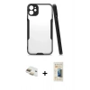 MARSİLYAN™- iPhone 11 Kılıf Atlas Asil Serisi - Siyah 6D Mat Seramik Hayalet Nano Ekran Koruyucu + Pers Alüminyum Kamera Lens - GD