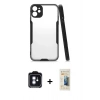 MARSİLYAN™- iPhone 11 Kılıf Atlas Asil Serisi - Siyah 6D Mat Seramik Hayalet Nano Ekran Koruyucu + PVD Metal Kamera Lens - MI