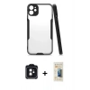 MARSİLYAN™- iPhone 11 Kılıf Atlas Asil Serisi - Siyah 6D Mat Seramik Hayalet Nano Ekran Koruyucu + PVD Metal Kamera Lens - SH