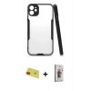 MARSİLYAN™- iPhone 11 Kılıf Atlas Asil Serisi - Siyah Bilvis 3D Cam Ekran Koruyucu + Rainbow Kamera Lens Koruma Cam - KI