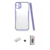 MARSİLYAN™- iPhone 11 Kılıf Atlas Asil Serisi - Siyah Bilvis 3D Cam Ekran Koruyucu + Renkli Kamera Lens Koruma Cam - PE