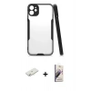 MARSİLYAN™- iPhone 11 Kılıf Atlas Asil Serisi - Siyah Bilvis 3D Mat Cam Ekran Koruyucu + Renkli Kamera Lens Koruma Cam - SI