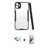 MARSİLYAN™- iPhone 11 Kılıf Atlas Asil Serisi - Siyah Bilvis 3D Mat Cam Ekran Koruyucu + Pers Alüminyum Kamera Lens - YL