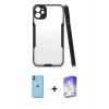 MARSİLYAN™- iPhone 11 Kılıf Atlas Asil Serisi - Siyah Bilvis 5in1 3D Magic Cam Ekran Koruyucu + Neon Fosforlu Kamera Lens - MI