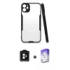 MARSİLYAN™- iPhone 11 Kılıf Atlas Asil Serisi - Siyah Bilvis 5in1 3D Magic Cam Ekran Koruyucu + PVD Metal Kamera Lens - YL