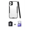 MARSİLYAN™- iPhone 11 Kılıf Atlas Asil Serisi - Siyah Bilvis 5in1 5D Magic Hayalet Cam Ekran Koruyucu + PVD Metal Kamera Lens - MI