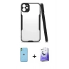 MARSİLYAN™- iPhone 11 Kılıf Atlas Asil Serisi - Siyah Bilvis 5in1 5D Magic Hayalet Cam Ekran Koruyucu + Neon Fosforlu Kamera Lens - YL