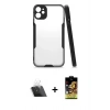MARSİLYAN™- iPhone 11 Kılıf Atlas Asil Serisi - Siyah Buffer Cam Ekran Koruyucu + Kamera Lens Koruma Cam - SF