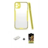 MARSİLYAN™- iPhone 11 Kılıf Atlas Asil Serisi - Siyah Buffer Cam Ekran Koruyucu + Renkli Kamera Lens Koruma Cam - PE