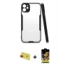 MARSİLYAN™- iPhone 11 Kılıf Atlas Asil Serisi - Siyah Buffer Cam Ekran Koruyucu + Rainbow Kamera Lens Koruma Cam - KI