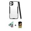 MARSİLYAN™- iPhone 11 Kılıf Atlas Asil Serisi - Siyah Buffer Cam Ekran Koruyucu + Raze Metal Kamera Lens - KI