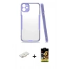 MARSİLYAN™- iPhone 11 Kılıf Atlas Asil Serisi - Siyah Buffer Cam Ekran Koruyucu + Renkli Kamera Lens Koruma Cam - YL