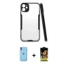 MARSİLYAN™- iPhone 11 Kılıf Atlas Asil Serisi - Siyah Buffer Cam Ekran Koruyucu + Neon Fosforlu Kamera Lens - TU