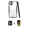 MARSİLYAN™- iPhone 11 Kılıf Atlas Asil Serisi - Siyah Buffer Cam Ekran Koruyucu + PVD Metal Kamera Lens - YL
