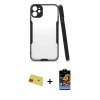 MARSİLYAN™- iPhone 11 Kılıf Atlas Asil Serisi - Siyah Buffer Hayalet Cam Ekran Koruyucu + Kırmızı Rainbow Kamera Lens Koruma Cam