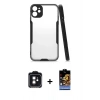 MARSİLYAN™- iPhone 11 Kılıf Atlas Asil Serisi - Siyah Buffer Hayalet Cam Ekran Koruyucu + PVD Metal Kamera Lens - SH