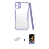MARSİLYAN™- iPhone 11 Kılıf Atlas Asil Serisi - Siyah Buffer Hayalet Cam Ekran Koruyucu + Renkli Kamera Lens Koruma Cam - SI