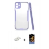 MARSİLYAN™- iPhone 11 Kılıf Atlas Asil Serisi - Siyah Buffer Hayalet Cam Ekran Koruyucu + Renkli Kamera Lens Koruma Cam - SI