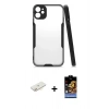MARSİLYAN™- iPhone 11 Kılıf Atlas Asil Serisi - Siyah Buffer Hayalet Cam Ekran Koruyucu + Renkli Kamera Lens Koruma Cam - SI