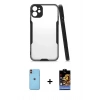 MARSİLYAN™- iPhone 11 Kılıf Atlas Asil Serisi - Siyah Buffer Hayalet Cam Ekran Koruyucu + Neon Fosforlu Kamera Lens - TU