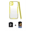 MARSİLYAN™- iPhone 11 Kılıf Atlas Asil Serisi - Siyah Buffer Hayalet Cam Ekran Koruyucu + Turuncu PVD Metal Kamera Lens