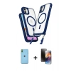 MARSİLYAN™- iPhone 11 Kılıf Atlas Doku Koleksiyonu - Siyah 3D Antistatik Mat Seramik Nano Ekran Koruyucu + Neon Fosforlu Kamera Lens - YL