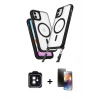 MARSİLYAN™- iPhone 11 Kılıf Atlas Doku Koleksiyonu - Siyah 3D Antistatik Mat Seramik Nano Ekran Koruyucu + PVD Metal Kamera Lens - SH