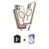 MARSİLYAN™- iPhone 11 Kılıf Atlas Doku Koleksiyonu - Siyah Bilvis 5in1 3D Magic Cam Ekran Koruyucu + PVD Metal Kamera Lens - MI