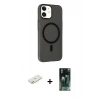 MARSİLYAN™- iPhone 11 Kılıf Çekirdek Modern Prime - Şeffaf 360 Full Body Arka Koruyucu + Renkli Kamera Lens Koruma Cam - TU