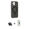MARSİLYAN™- iPhone 11 Kılıf Çekirdek Modern Prime - Şeffaf Pasifik Cam Ekran Koruyucu + Kamera Lens Koruma Cam - SF