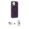 MARSİLYAN™- iPhone 11 Kılıf Çekirdek Modern Prime - Şeffaf Pasifik Cam Ekran Koruyucu + Lacivert Pers Alüminyum Kamera Lens