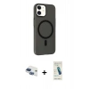 MARSİLYAN™- iPhone 11 Kılıf Çekirdek Modern Prime - Şeffaf Pasifik Cam Ekran Koruyucu + Lacivert Pers Alüminyum Kamera Lens