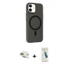 MARSİLYAN™- iPhone 11 Kılıf Çekirdek Modern Prime - Şeffaf Pasifik Cam Ekran Koruyucu + Pers Alüminyum Kamera Lens - GD