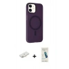 MARSİLYAN™- iPhone 11 Kılıf Çekirdek Modern Prime - Şeffaf Pasifik Cam Ekran Koruyucu + Renkli Kamera Lens Koruma Cam - YL
