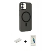 MARSİLYAN™- iPhone 11 Kılıf Çekirdek Modern Prime - Şeffaf Pasifik Cam Ekran Koruyucu + Renkli Kamera Lens Koruma Cam - YL